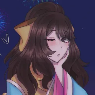 🦄 e89b4130 cô gái anime, pháo hoa, minh họa, tóc nâu, nghệ thuật kỹ thuật số telegram sticker