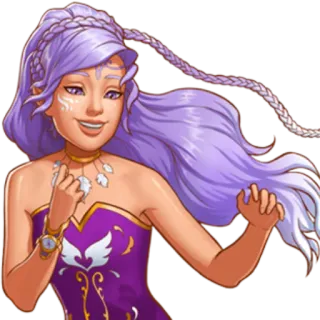 😀 2c84ca26 женщина, фиолетовые волосы, платье, иллюстрация, мультфильм, девушка telegram sticker