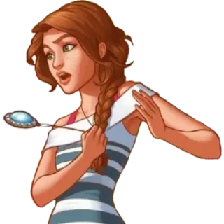 😨 af6c3c15 женщина, мультфильм, портрет, полосатая рубашка, коса, ожерелье, персонаж telegram sticker