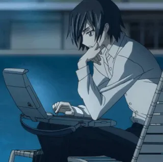 🥀 bfe3f24b Lelouch Lamperouge Code Geass anime, charakter, lelouch, code geass, laptop, sitzend telegram sticker