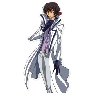 😊 26647c06 Lelouch Lamperouge Code Geass Anime, Karakter, Lelouch, Code Geass, Setelan Putih, Mawar telegram sticker