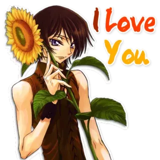 ❤ bc136303 I Love You cinta, anime, bunga, bunga matahari, romansa telegram sticker
