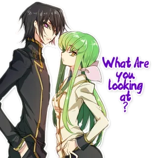 😒 fbacefcd What Are you looking at? anime, karakter, kartun, teks telegram sticker