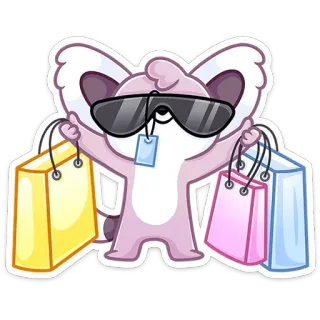 😎 7d9902aa Belanja, Lucu, Kartun, Lemur, Tas, Kacamata hitam, Stiker telegram sticker