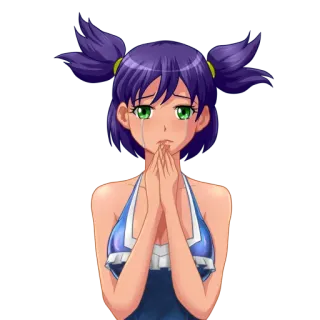 😢 a48089f9 animé, fille, pleurer, triste, yeux, violet, vert telegram sticker