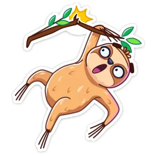 😱 04c43a90 สลอธ, สัตว์, น่ารัก, ต้นไม้, การ์ตูน, ห้อย, ใบไม้ telegram sticker