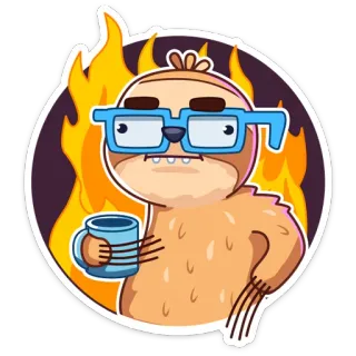 🤓 3642a1e2 สลอธ, กาแฟ, แว่นตา, ไฟ, การ์ตูน, เนิร์ด telegram sticker