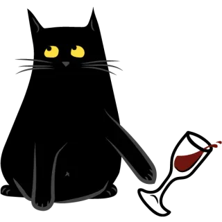🙄 c057e4c4 gatto, vino, gatto nero, animale domestico, bere, animale, cartone animato, alcol telegram sticker