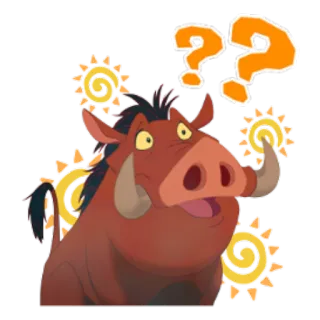 ❔ 9a347be4 Pumbaa The Lion King Pumbaa, Il Re Leone, punto interrogativo, confuso, cartone animato, cinghiale, pensando, disorientato telegram sticker