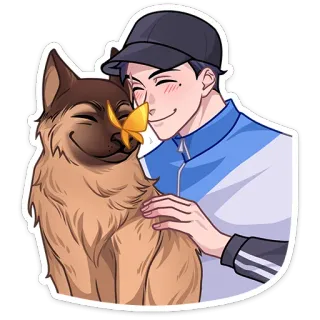 🦋 600332f0 person, dog, butterfly, friendship, pet, animal, cartoon, cute telegram sticker