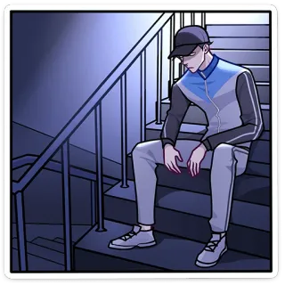😣 f6afadb1 man, sitting, stairs, lonely, sad, cap, tracksuit telegram sticker