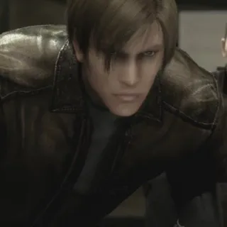 😠 4b3a6516 Leon S. Kennedy Resident Evil วิดีโอเกม, ตัวละคร, ชาย, เคร่งขรึม, เสื้อหนัง telegram sticker