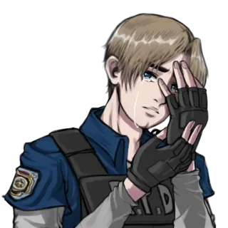 😭 79e87d18 Leon S. Kennedy Resident Evil police, crying, sad, resident evil, leon kennedy, character telegram sticker
