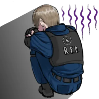 😞 ec57901d Leon S. Kennedy Resident Evil rpd, police, video game, zombie, officer telegram sticker