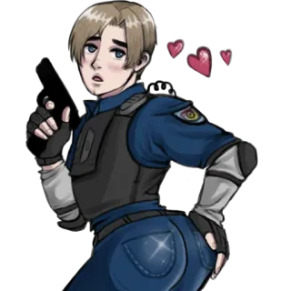 🍑 ef2792bd Leon Scott Kennedy Resident Evil resident evil, leon, anime, video game character, hearts telegram sticker