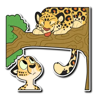 😛 1a697cb4 cheetah, tree, sleeping, animals, cute, cartoon telegram sticker