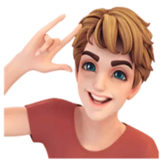 🤘 bf11c902 男孩, 快乐, 微笑, 卡通, 角色, 手势, 手 telegram sticker