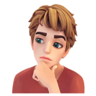 🤔 d1fea219 思考, 男孩, 卡通, 人, 肖像 telegram sticker