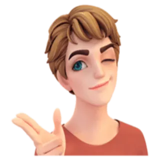 😉 efbe76f9 卡通, 3D, 男性, 眨眼, 指 telegram sticker