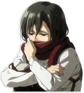 😔 37759e52 Mikasa Ackerman Attack on Titan 三笠·阿克曼, 进击的巨人, 动漫, 悲伤, 围巾, 角色, 女孩 whatsapp sticker