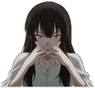😈 99e8137e 动漫, 女孩, 严肃, 黑发, 长发 whatsapp sticker