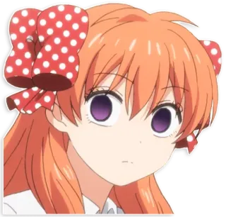 😐 bbd86276 动漫, 女孩, 橘色头发, 蝴蝶结, 可爱, 角色 whatsapp sticker
