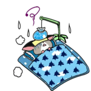 🤒 8ebfd69a malade, mal, lit, compresse froide, dessin animé, animal, couverture telegram sticker