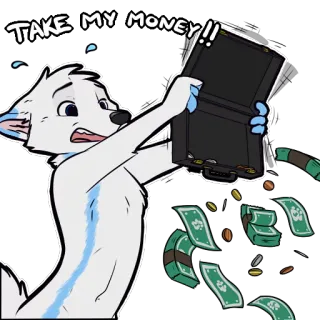 💰 08784ea1 TAKE MY MONEY!! tiền, cầm tiền của tôi đi, hoạt hình, furry, cáo, hào hứng, vui vẻ telegram sticker