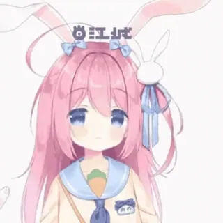 😜 65a2570b 江城 gadis anime, rambut pink, telinga kelinci, imut, karakter, kartun telegram sticker