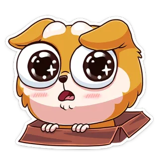 🙄 3098c222 pies, szczeniak, słodki, kawaii, zwierzę, pudełko, niespodzianka telegram sticker