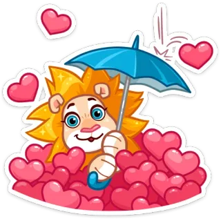 ❤️ 48d9b4f1 león, corazones, amor, paraguas, lindo, dibujos animados, animal, pegatina telegram sticker