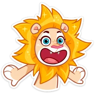 😲 90ccce4b león, dibujos animados, animal, lindo, pegatina, feliz telegram sticker