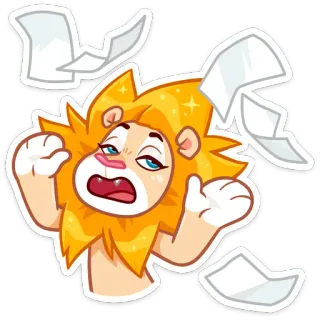 😒 92c2f172 león, animal, agotado, papeles, pegatina, dibujos animados telegram sticker