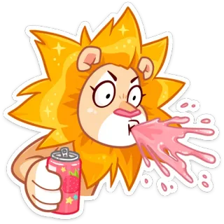 😱 99064ca7 león, animal, dibujo animado, bebida, soda, lindo telegram sticker