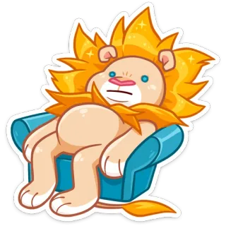 😐 d67bf98a león, dibujos animados, silla, relajado, animal, lindo, perezoso telegram sticker