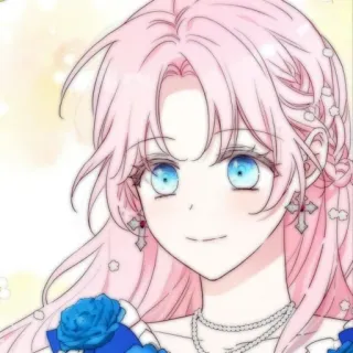 🍭 ca07520b Anime-Mädchen, Rosa Haare, Blaue Augen, Cartoon, Frau, Porträt telegram sticker