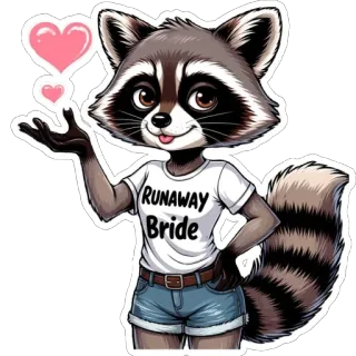 🤩 3b40b853 RUNAWAY Bride procione, animale, sposa, fuggiasca, cartone animato, cuori, carino, adesivo telegram sticker