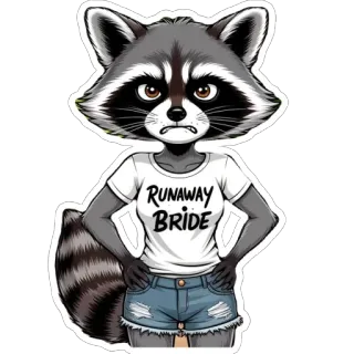🤩 54b5f1cd RUNAWAY BRIDE procione, sposa, fuggitiva, matrimonio, divertente, carino, animale, cartone animato telegram sticker