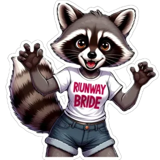 🤩 65191c22 RUNWAY BRIDE procione, animale, cartone animato, sposa, moda, carino, adesivo telegram sticker