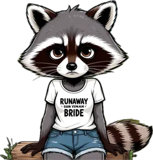 🤩 8bbd34d2 RUNAWAY SURFIN' BRIDE procione, sposa, antropomorfo, animale, cartone animato telegram sticker
