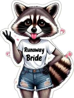 🤩 d263d2e8 Runaway Bride procione, sposa, fuggitiva, animale, divertente, umorismo, matrimonio telegram sticker