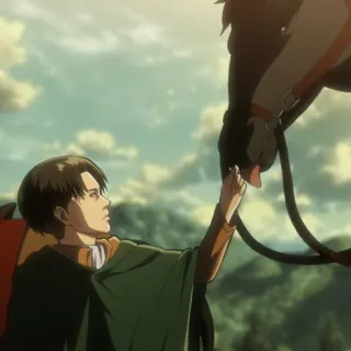 ☁️ 1a007ec4 Levi Ackerman Attack on Titan アニメ, 進撃の巨人, リヴァイ・アッカーマン, 馬, キャラクター, ファンタジー, マンガ telegram sticker
