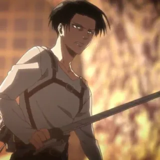 ☁️ b6ced986 Levi Ackerman Attack on Titan アニメ, 剣, アクション, 格闘, リヴァイ, 進撃の巨人, 兵士 telegram sticker