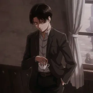 ☕️ 5913fc94 Levi Ackerman Attack on Titan Anime, Karakter, Attack on Titan, Levi Ackerman, Teh, Pakaian formal whatsapp sticker