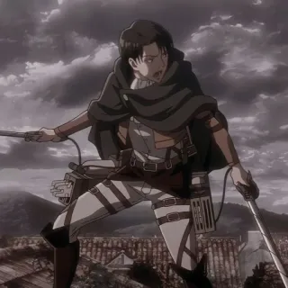 ☕️ 5d412d44 Levi Ackerman Attack on Titan attack on titan, anime, levi ackerman, militer, senjata, aksi whatsapp sticker