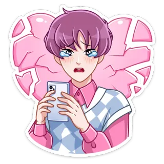 💔 00a820d8 애니메이션 스타일, 울음, 상심, 분홍색, 이모, 슬픈, 디지털 아트, 소년 telegram sticker