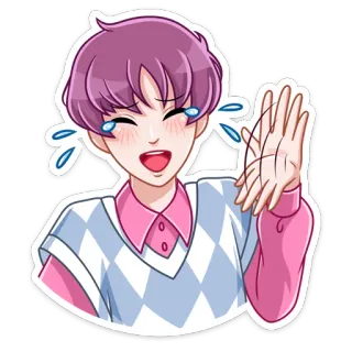 😂 b8a02e66 애니메이션, 울음, 남자, 분홍 머리, 행복 telegram sticker