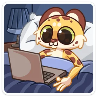 🥺 88664a02 การ์ตูน, เสือดาว, แล็ปท็อป, เตียง, น่ารัก, สัตว์, คาวาอิ whatsapp sticker