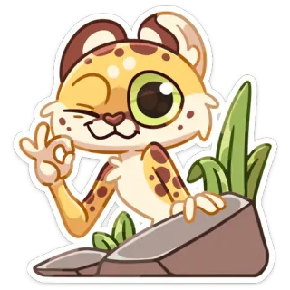 😉 d389ba93 เสือดาว, น่ารัก, การ์ตูน, สัตว์, สติกเกอร์, ขยิบตา, ท่าโอเค whatsapp sticker