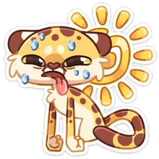 🥵 f0280640 เสือดาว, การ์ตูน, สัตว์, เหงื่อออก, เหนื่อย, ดวงอาทิตย์, น่ารัก whatsapp sticker